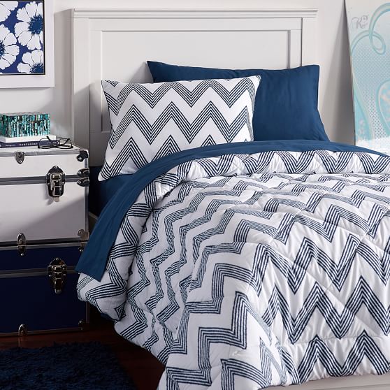 Navy Zig Zag Deluxe Comforter Set Dorm Bundle Pottery Barn Teen