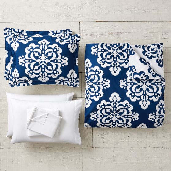 Ikat Medallion Duvet Set Full Royal Navy Pottery Barn Teen
