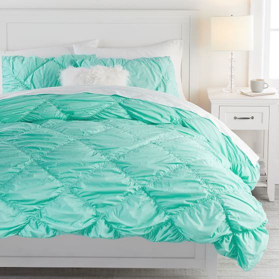Ruched Diamond Organic Duvet Cover Girls Dorm Bedding Pottery