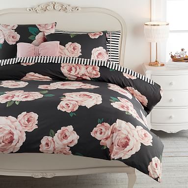 The Emily Meritt Bed Of Roses Girls Duvet Cover Black Blush