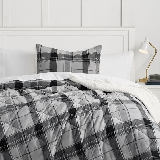Jones Plaid Sherpa Boys Comforter Sham Sale Pottery Barn Teen