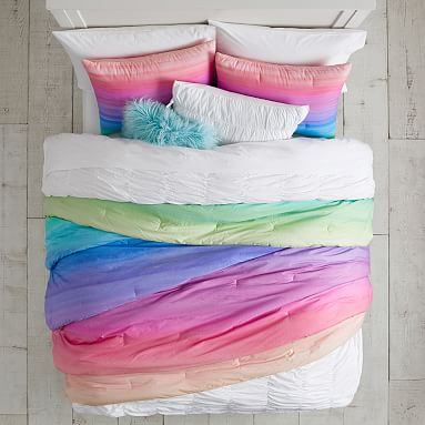 Watercolor Rainbow Ombre Comforter Get The Look Pottery Barn Teen