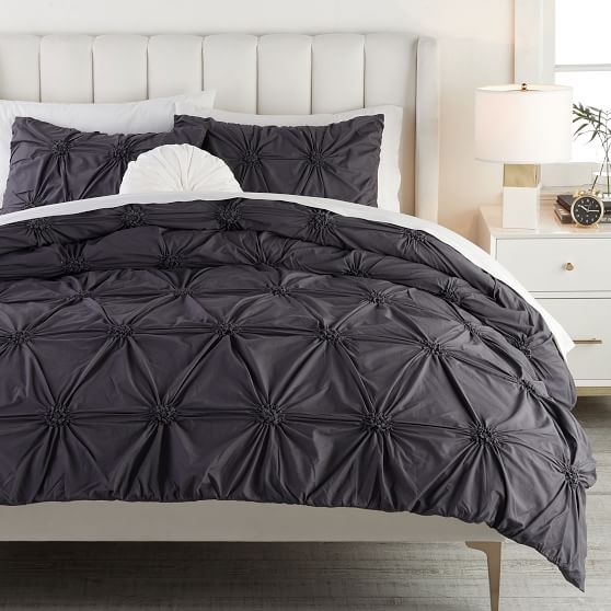 Ruched Rosette Organic Duvet Cover Girls Dorm Bedding Pottery