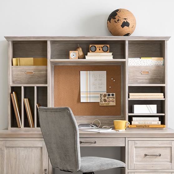 desk with storage above and below