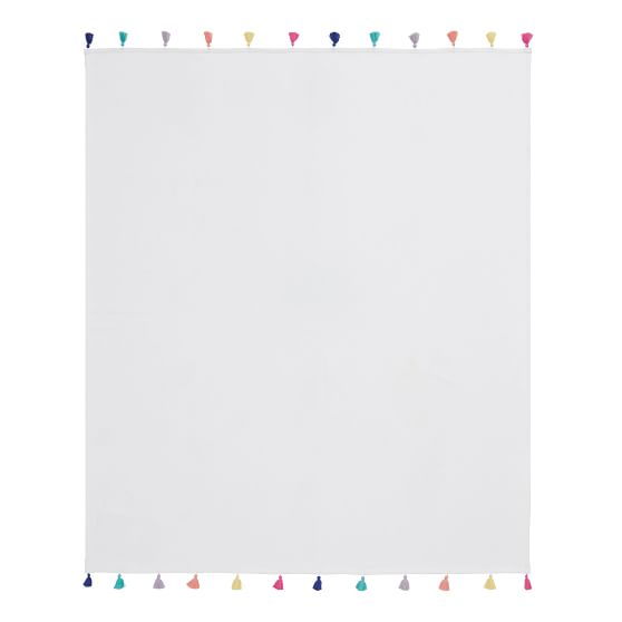 White Plush Flannel Tassel Throw