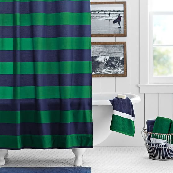 Navy Green Rugby Stripe Shower Curtain Pottery Barn Green Rugby Stripe Shower Curtain
