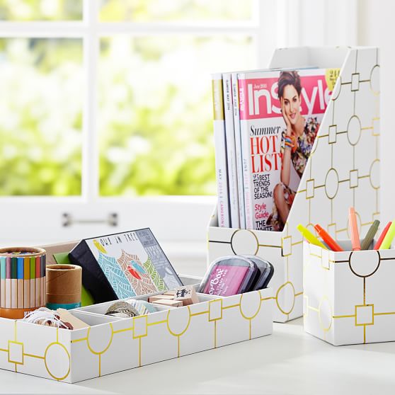 Printed Paper Desk Accessories Set Metallic Gold Geo Sale