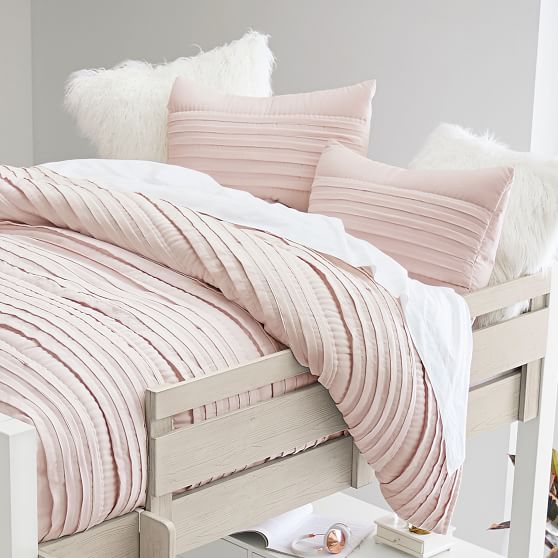 Pottery Barn Teen Dorm Pretty Pleats Quilt Twin XL White NWT