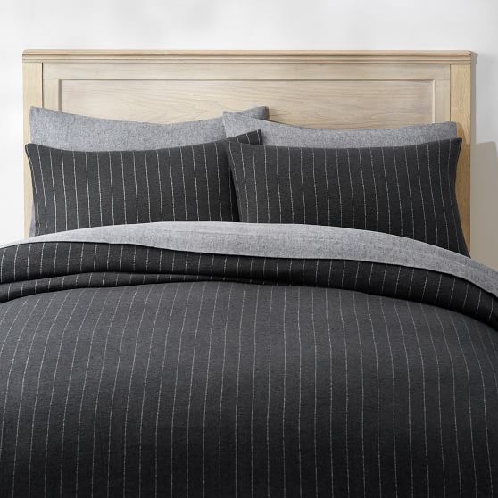 Pinstripe Organic Flannel Duvet Cover Sham Pottery Barn Teen