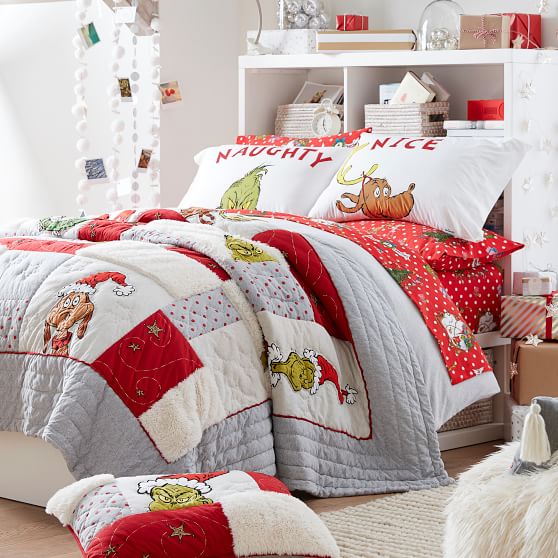 Grinch™ Heathered Girls Quilt + Sham Pottery Barn Teen