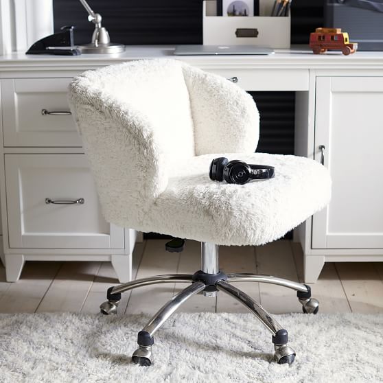 Ivory Sherpa Faux Fur Wingback Desk Chair Desk Chair Pottery