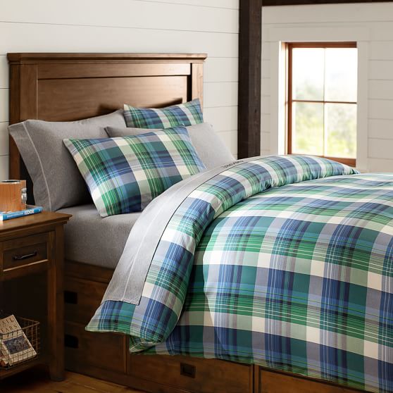 Field House Plaid Boys Duvet Cover Sham Blue Green Sale