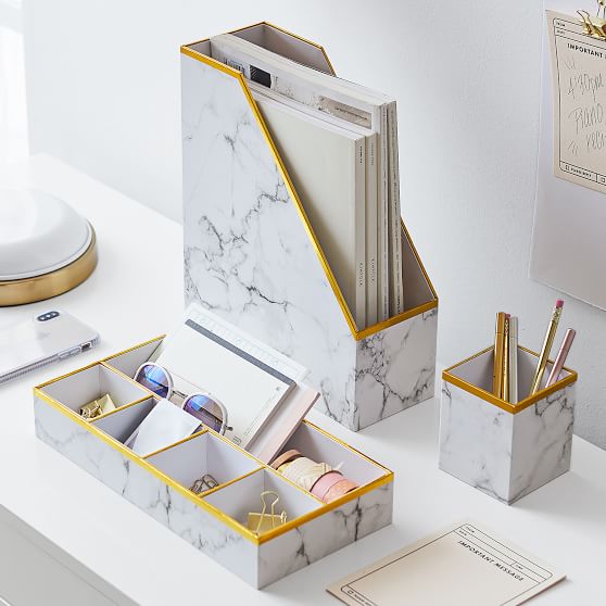 Paper Desk Accessories White Marble Desk Decor Pottery Barn Teen