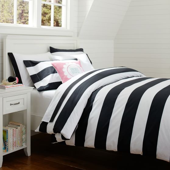 Black Cottage Stripe Teen Duvet Cover Sham Pottery Barn Teen