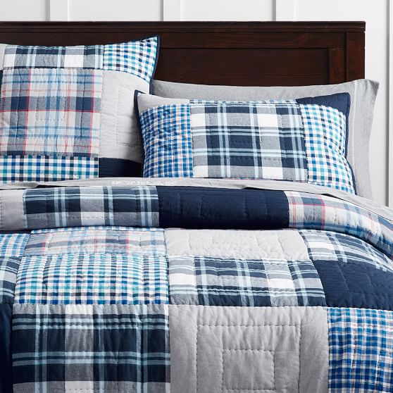 Pottery Barn Kids Multi Colors Blue Green Brown Madras Plaid Twin Duvet Cover