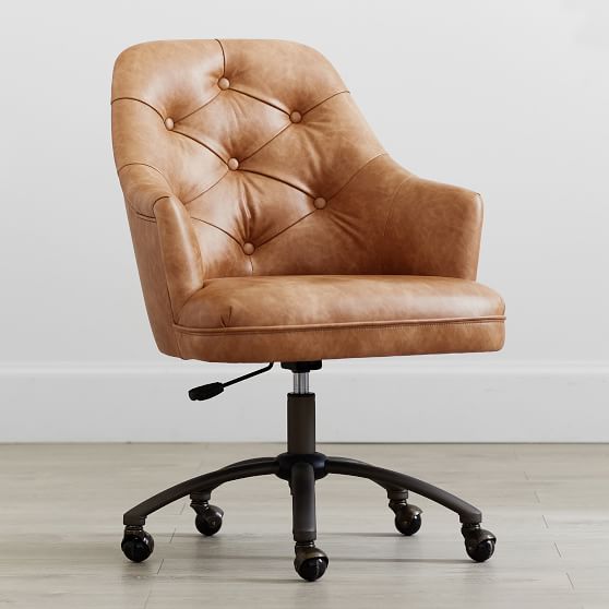 Faux Leather Cognac Tufted Swivel Task Chair Desk Pottery