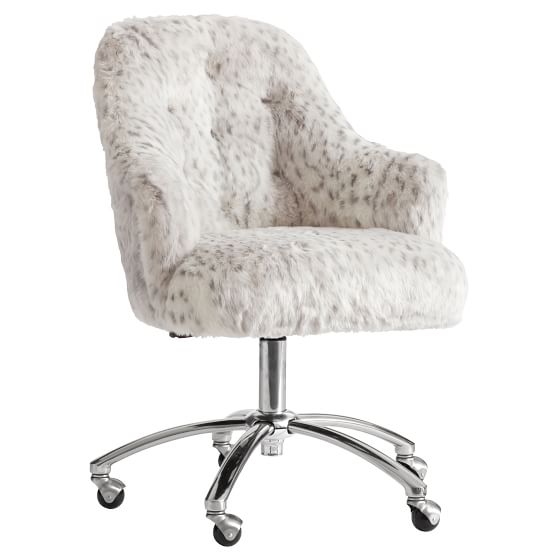 Gray Leopard Faux Fur Tufted Teen Desk Chair Pottery Barn Teen