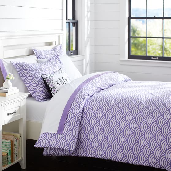 Quincy Scallop Duvet Cover Full Queen Purple Pottery Barn Teen