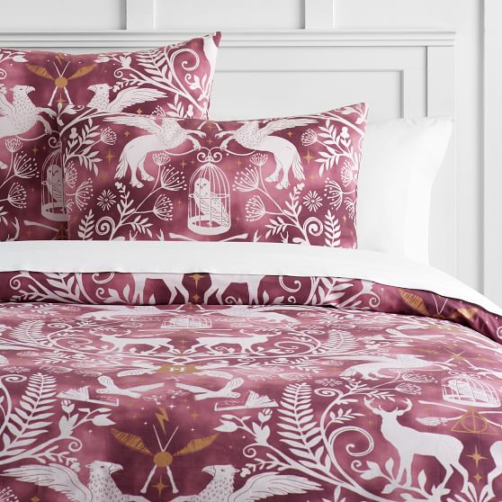 Harry Potter Patronus Damask Girls Duvet Cover Burgundy