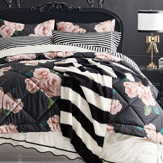 Black Blush Bed Of Roses Girls Comforter Pottery Barn Teen