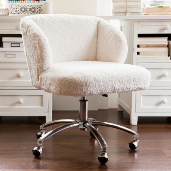 Ivory Sherpa Faux Fur Wingback Desk Chair Desk Chair Pottery
