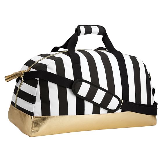 striped duffle bag