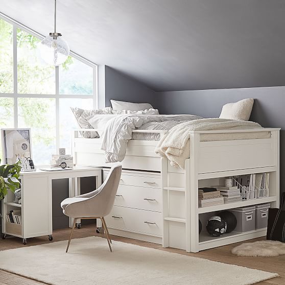 low loft bed with drawers