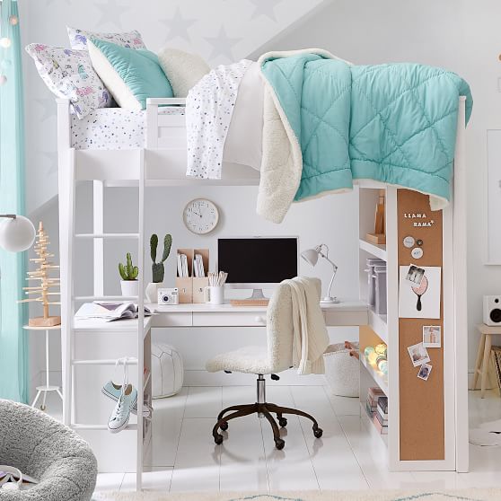 teenage girl loft bed with desk